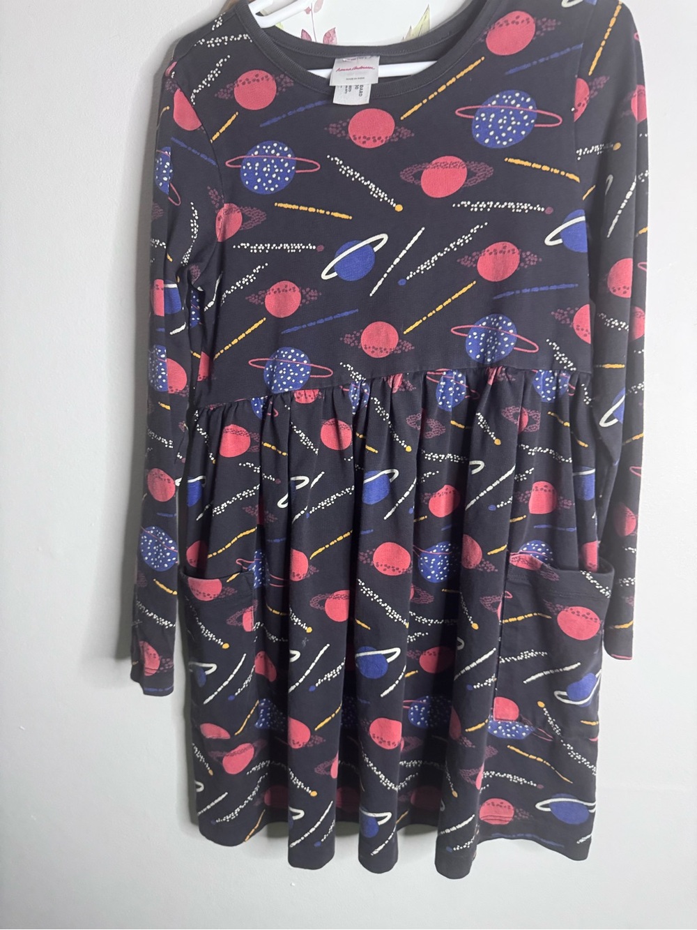 Hanna Andersson ' Space Print Long Sleeve Dress - Black with Pink & Blue Planets
